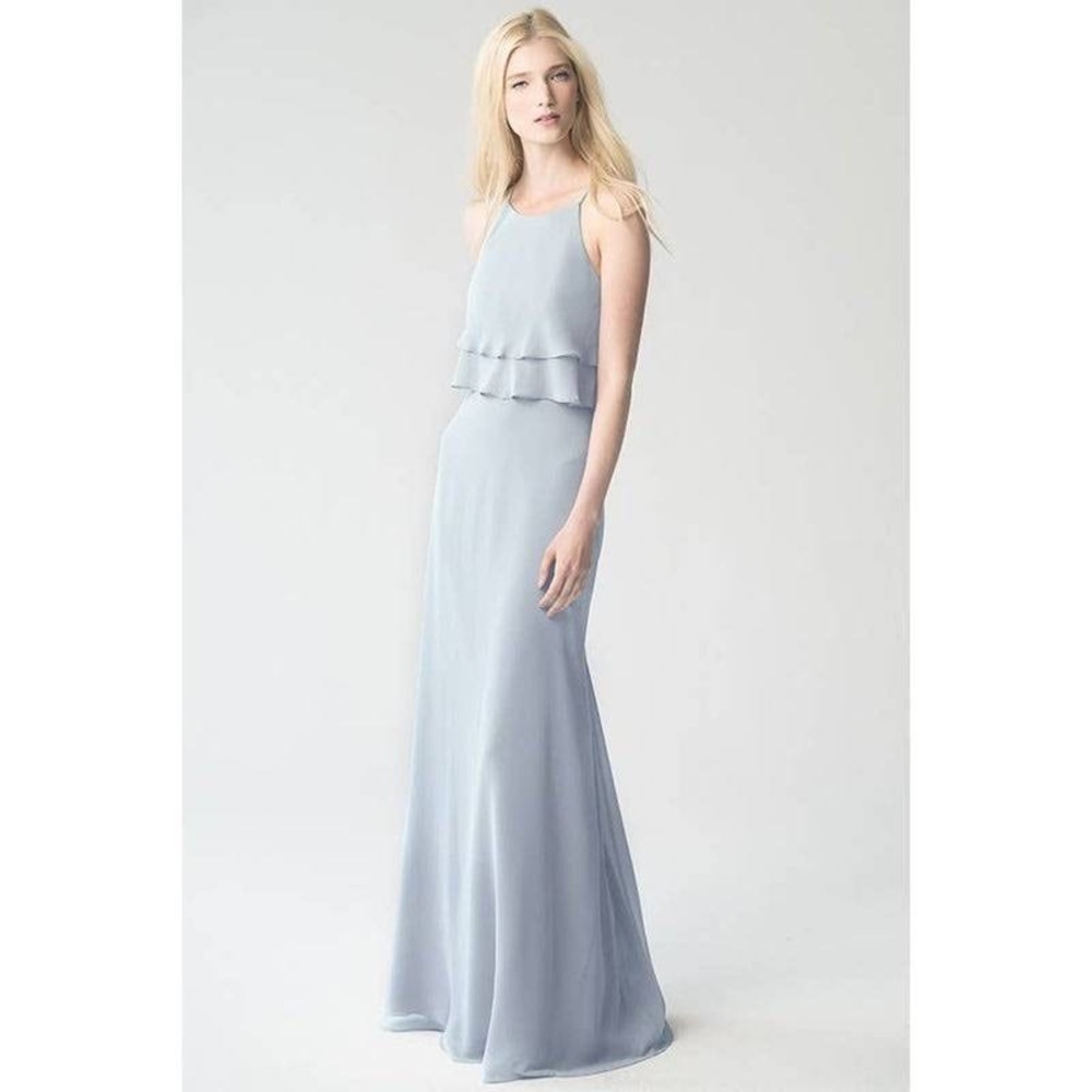Jenny Yoo Chiffon Bridesmaid Dress - Charlie style in Cloud (size 8)